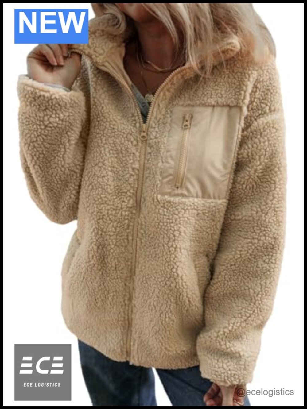 Womens Fleece Teddy Jacket Long Sleeve Full Zip Warm Winter Coat